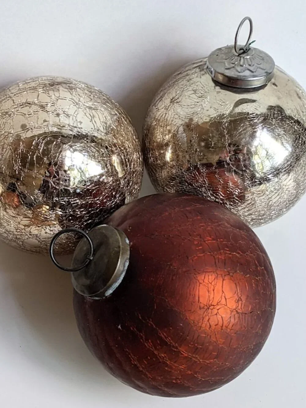 Vintage Brownish Red Crackle Mercury Glass Ornament Ball 3.75